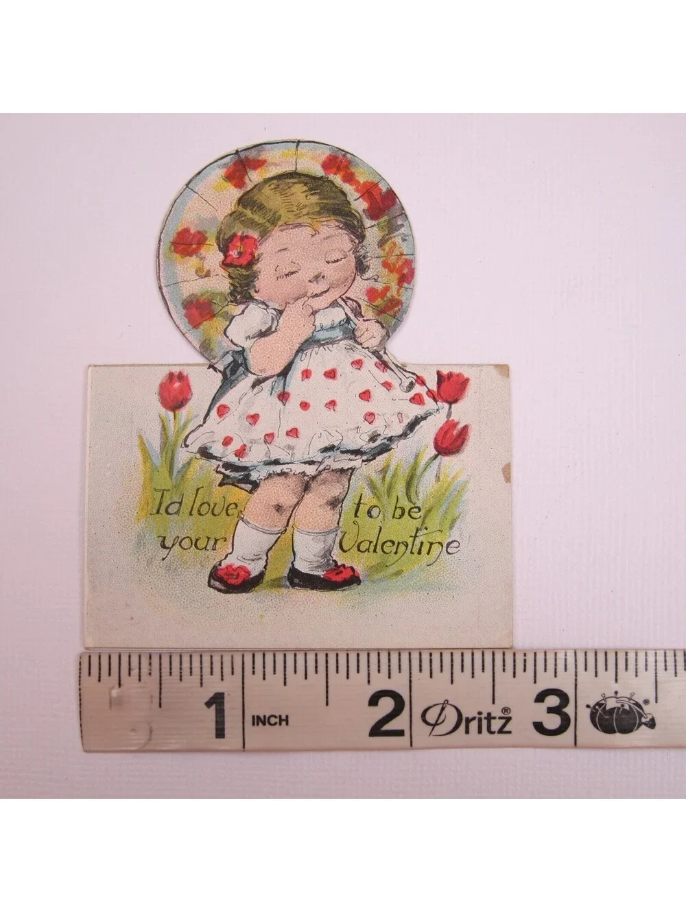 Vintage Valentine Cutout Card Stand Up Blonde Girl Parasol 1920s-30s UNSIGNED
